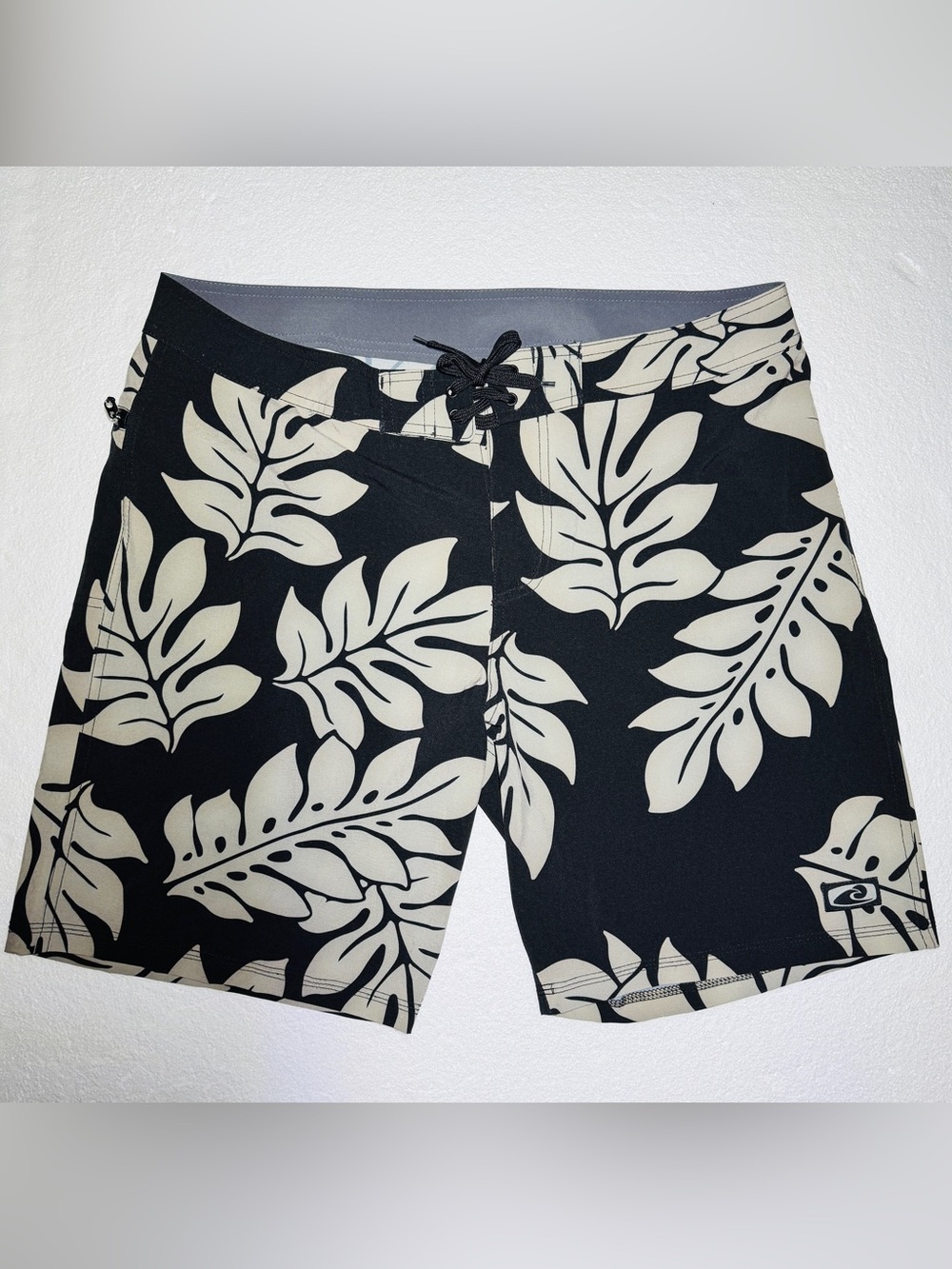 Hawaiian Performance Surfwear Black & Cream Tropical Print Board Shorts